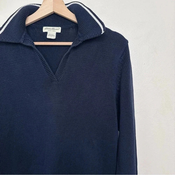 Eddie Bauer Womens Large Navy Collar Cotton Knit Sweater - Picture 6 of 14